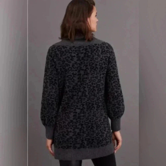 Anthropologie Emmy Cowl Neck Leopard Print Charcoal Gray Sweater - Picture 2 of 7